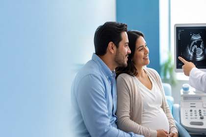 Pareja embarazada en consulta prenatal